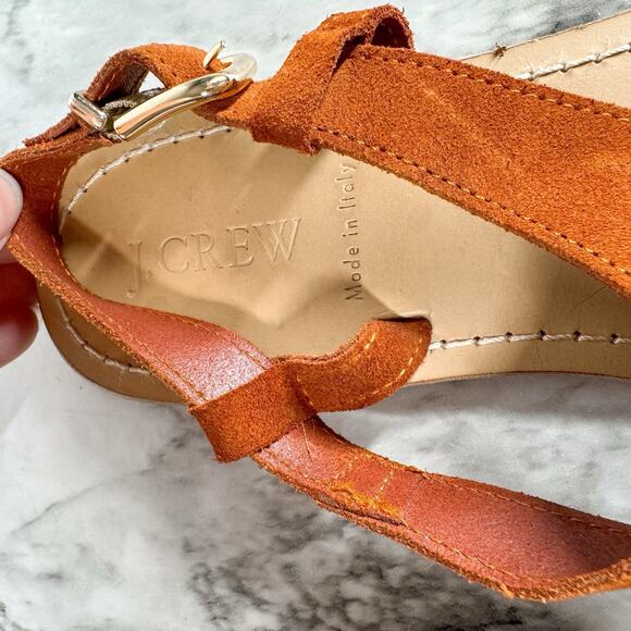 J. Crew Suede Thong Sandals Tan Size 9 Ankle Strap Gold Hardware - Picture 4 of 7